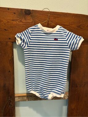 Vintage Lacoste Blue & White Striped Baby One-Piece Bodysuit